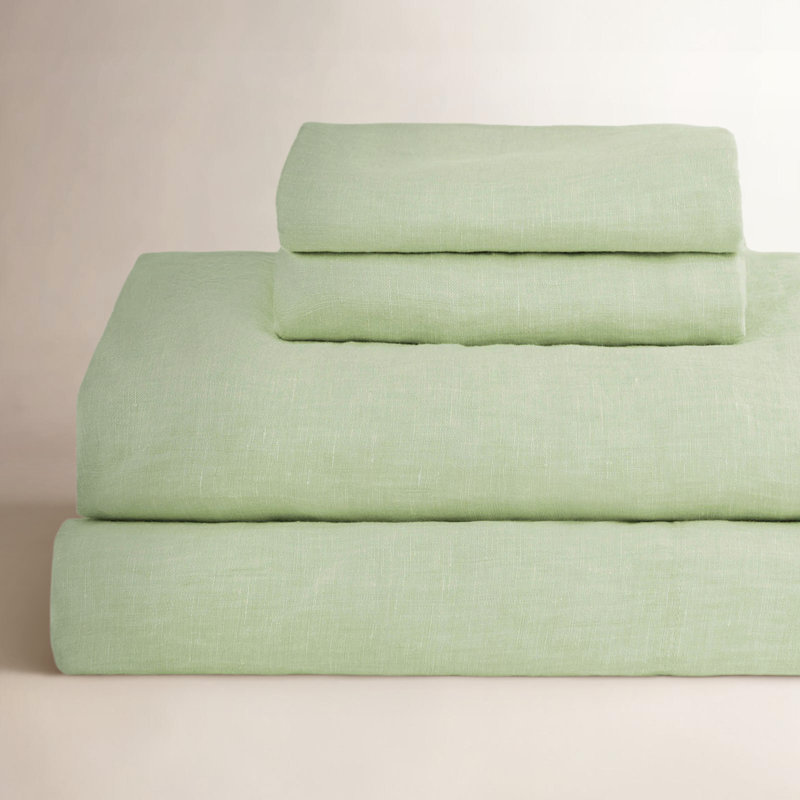 100% French Linen Sheet Set, Matcha, King Sheet Set with 2 Pillowcases