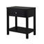 Table d'appoint noire avec plateau en verre et tiroir - plateau de table, pieds en bois franc, tiroir intérieur l 19 po x P 12,75 po x H 3,5 po, espace 13 po, plancher 4 po, table de chevet de 1 po d'épaisseur