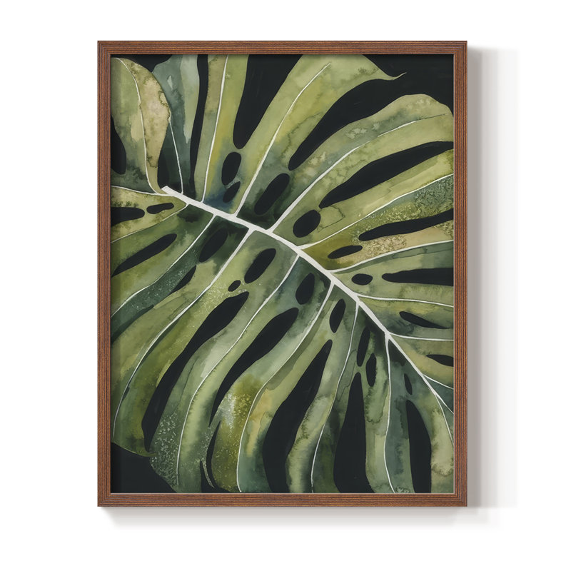 Nocturnal Monstera I, reproduction encadrée - bois massif, H 11 po x l 9 po, Noyer