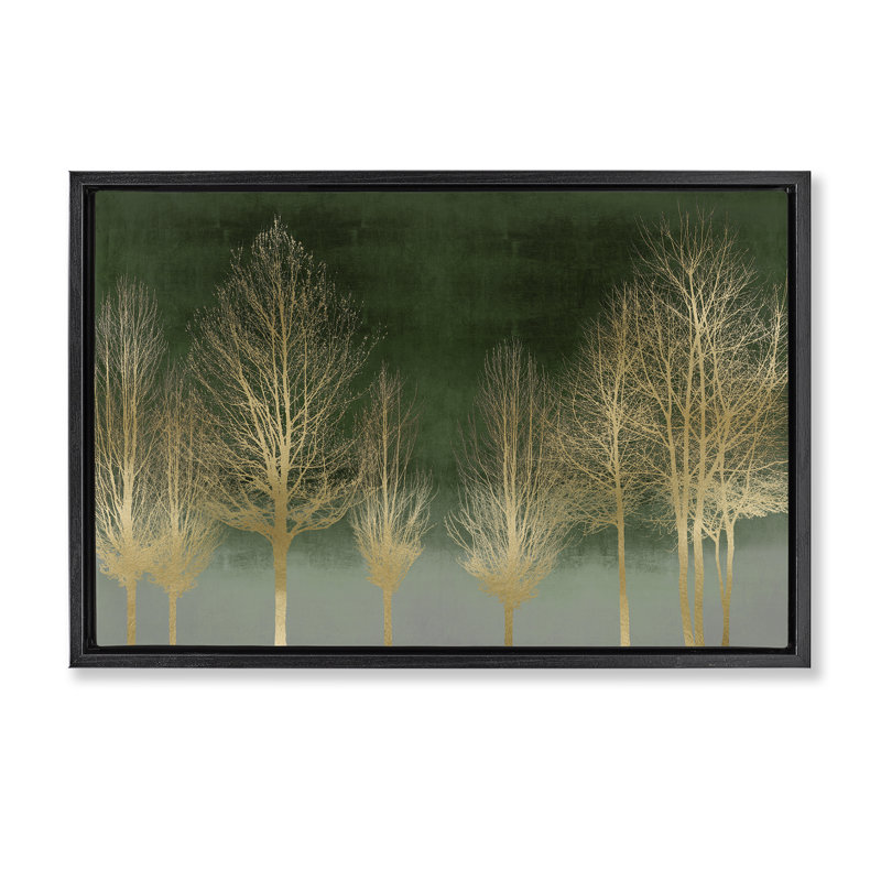 Cadre flottant doré à motif de forêt, design par Kate Bennett, H 17 po x l 25 po, Cadre flottant noir de jais