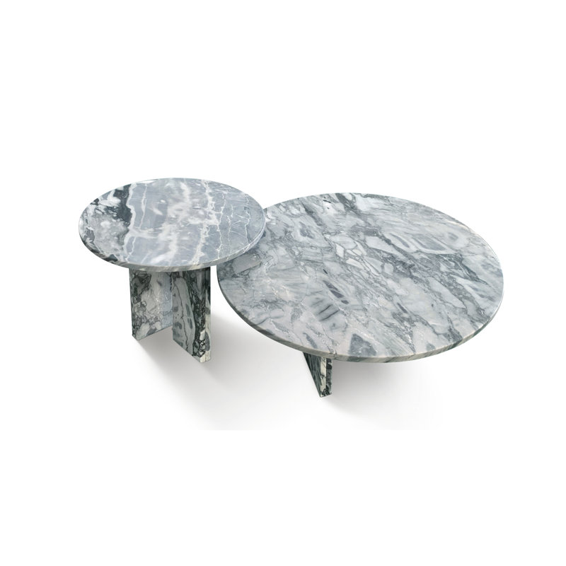 2-Piece Natural Round Marble Coffee Table for Living Room, Blue