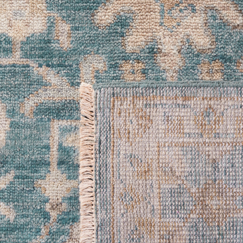 Oriental Hand-Knotted Blue / Beige Area Rug, Rectangle 6' x 9'