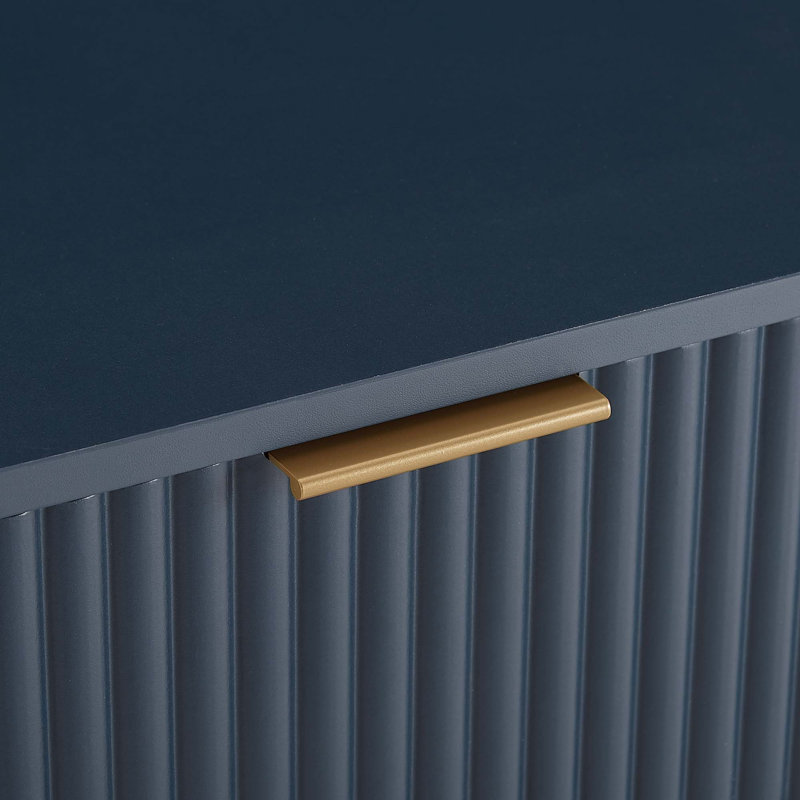Dumbo 20" Fluted Nightstand In Midnight Blue  (Only Nightstand), Dark Blue/Gold