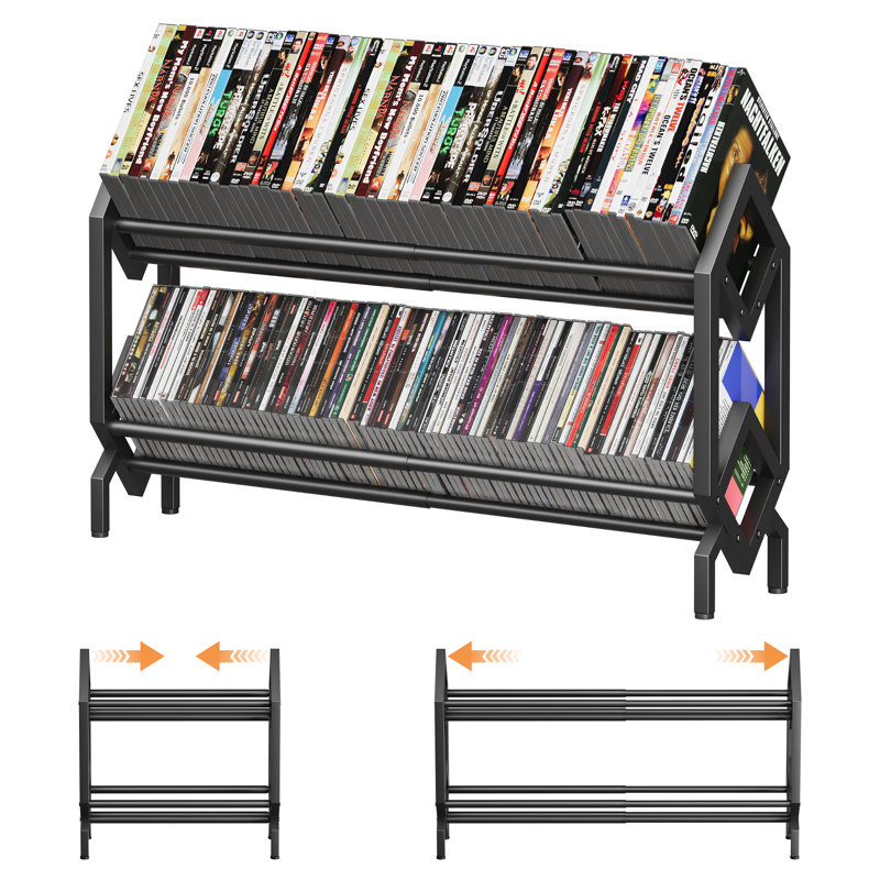 Support à CD extensible, rangement à 2 niveaux pour 140 CD, DVD et jeux