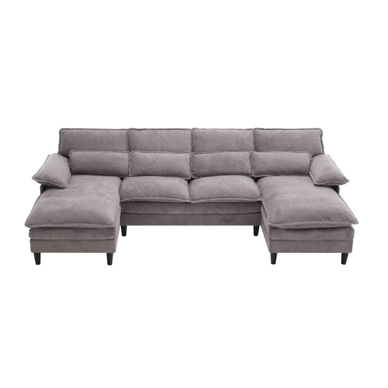 [VIDÉO FOURNIE] Canapé modulaire en forme de U, canapé d'angle avec coussins de taille 4 pièces, méridienne, canapé en tissu éponge, canapé rembourré 4 places pour le salon, gris