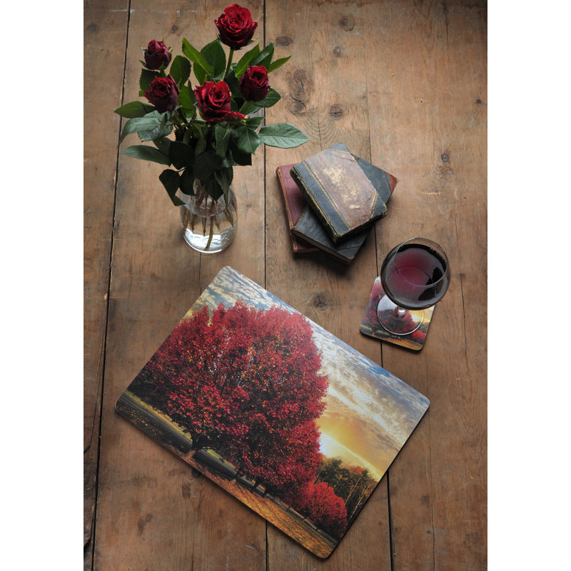 Crimson Trees Fall Cork-Backed Hardboard Placemats Set of 4