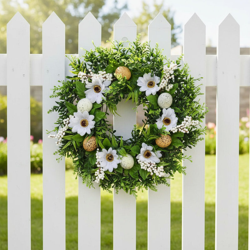 38 cm / 15 po printemps œuf de Pâques couronne jardin décoration porche décoration Pâques vacances porte d'entrée patio porche couronne de fleurs