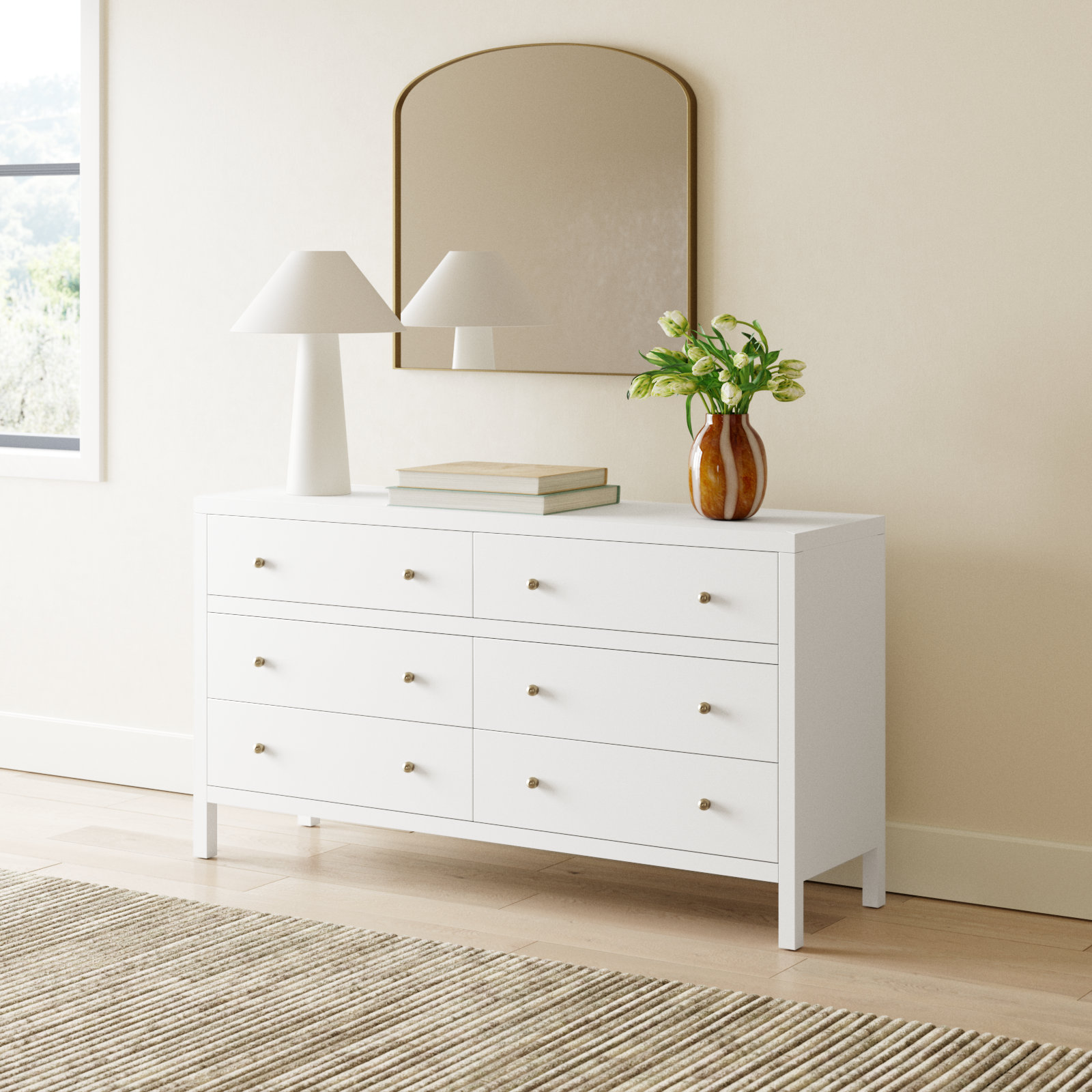 Celine 60" Acacia Double Dresser, Smooth White