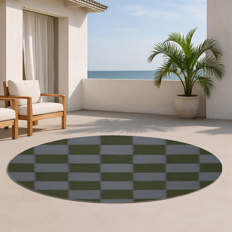 Tapis d'intérieur et d'extérieur à carreaux brun, Rond 5 pi