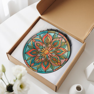 Panneau de vitrail floral en vitrail Mandala ， H 12 po
