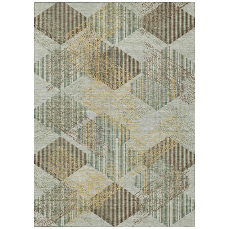 Machine Washable Indoor/Outdoor Chantille ACN2637 Geometric Rug, Celery, 5' x 7'6"