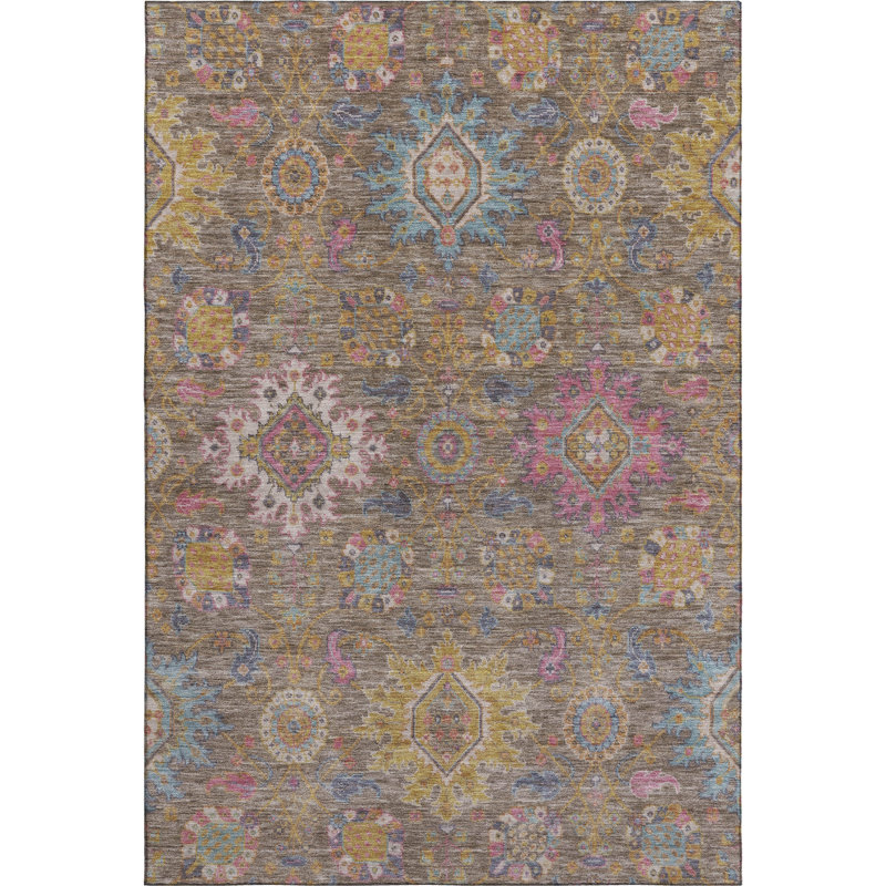 Premium Machine Washable Mayfield AMF2151 medallions Rug, Mocha, Rectangle 3' x 5'