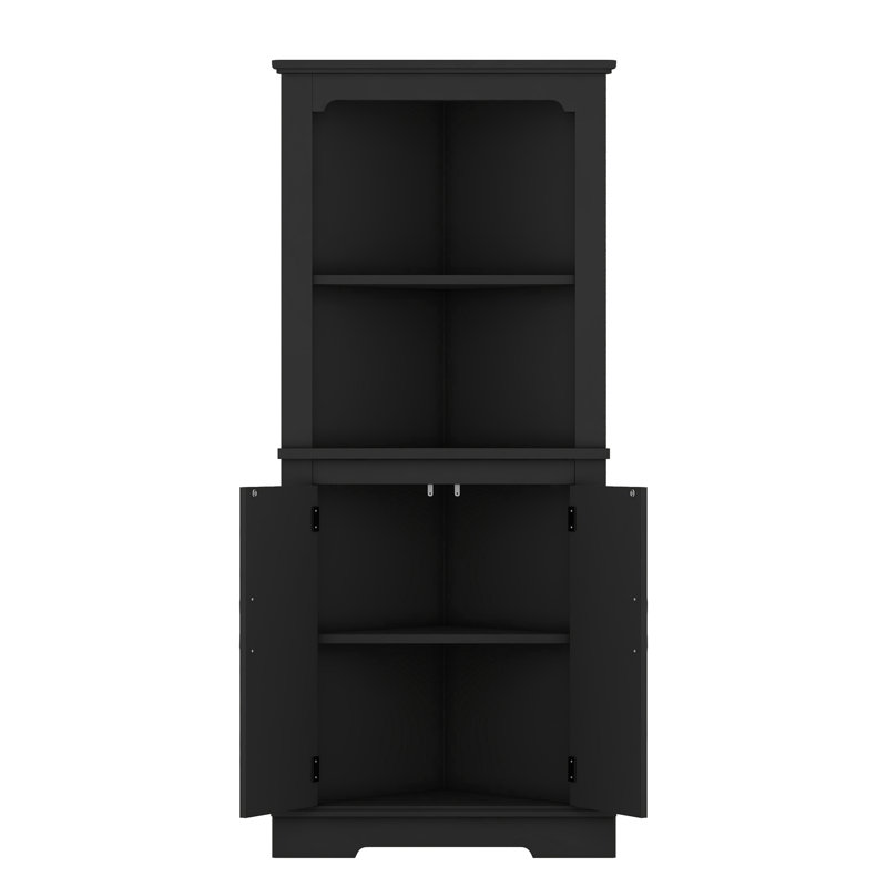 Grande armoire d'angle avec portes en noir - pour la vie, la salle de bain, la salle à manger, les espaces de cuisine. Vaste espace de rangement disponible. Élégant et attentionné. Conception ronde sécuritaire. Fabriqué en, imperméable et facile à nettoyer.