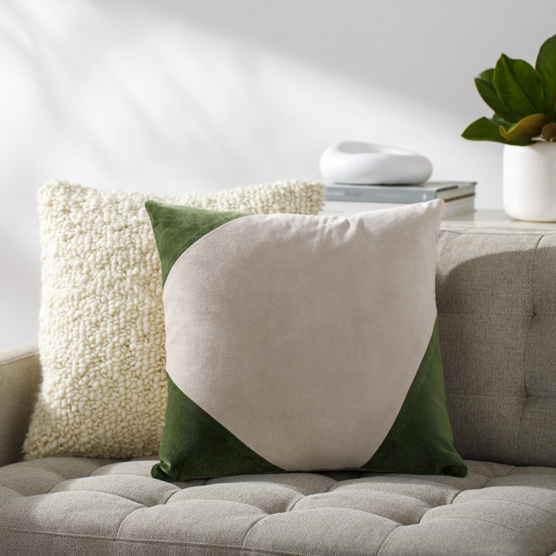 Coussin en coton Denny, 18 po x 18 po, Polyester/ Bourre en polyester, Sauge pâle