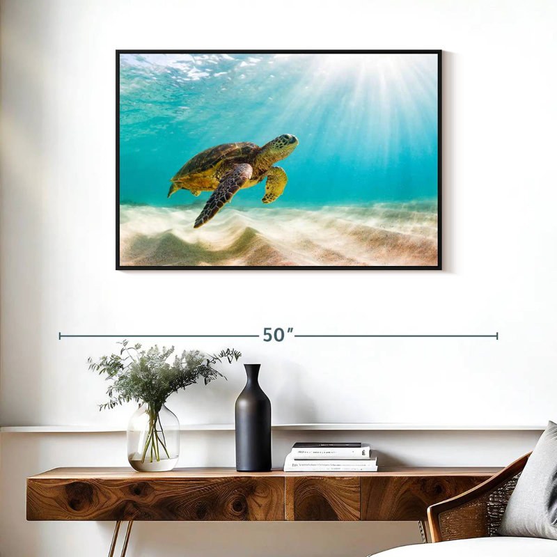 Tortue verte hawaïenne, Cadre flottant noir, 37 po x 25 po