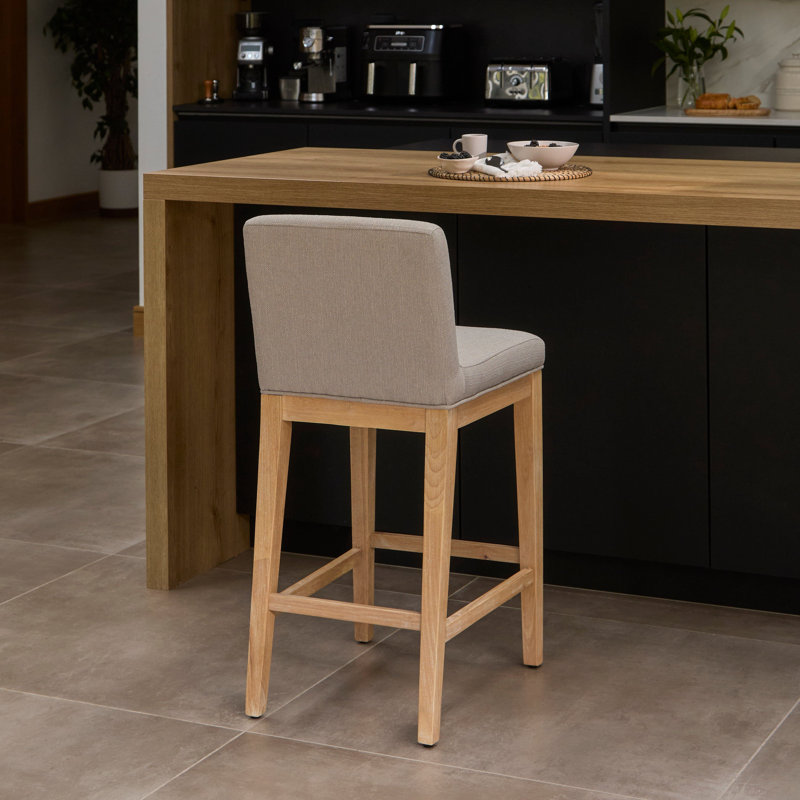 Counter Stool with Solid Wood Frame, Fawn Linen Seat/Whitewash Oak Frame