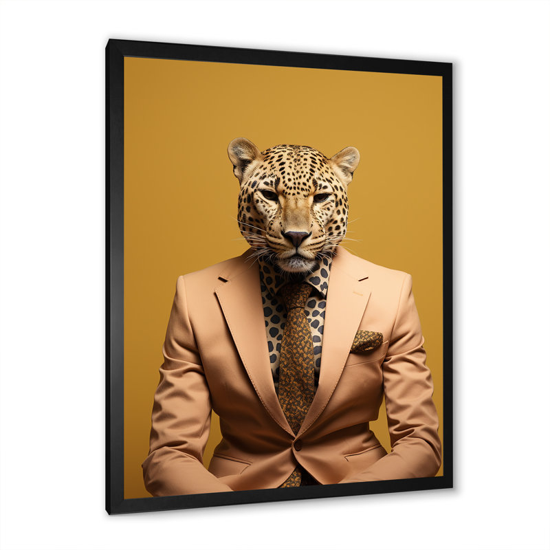 Art mural jaune guépard II, Cadre simple noir, H 32 po x l 24 po x P 1 po