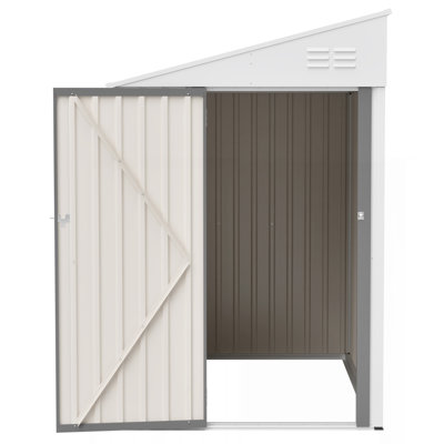 White 4' x 7' Lean-To Storage Shed, Heavy-Duty Metal Outdoor Garden & Bike Shed with Lockable Door, Easy Assembly Backyard Storage Solution
