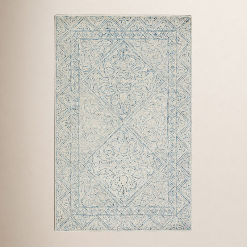 Tapis bleu / beige en laine touffeté à la main Brandon, Rectangle de 10 pi x 14 pi