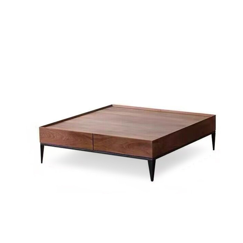 Table basse moderne en bois massif noyer noir moderne, H 13,78 po x L 43,31 po x l 43,31 po