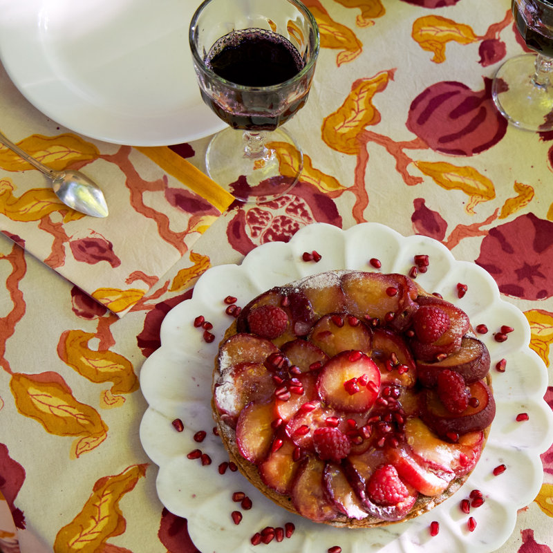 Pomegranate Handmade Floral Tablecloth, 71" W x 71" L