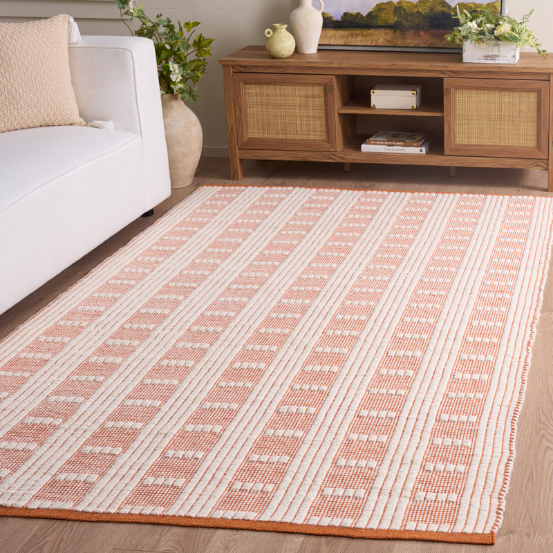 Vermont 951 Flatweave Wool/Cotton Geometric Rug in Orange/Ivory, Rectangle 5' x 8'