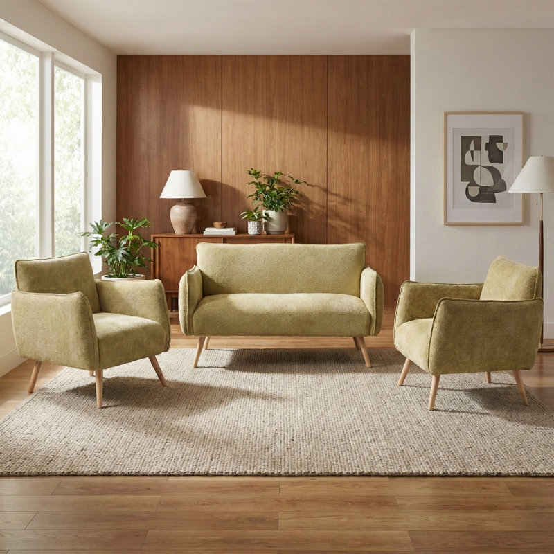 Carvalho Upholstered Soft Touch Fabric Armchair, Olive Green