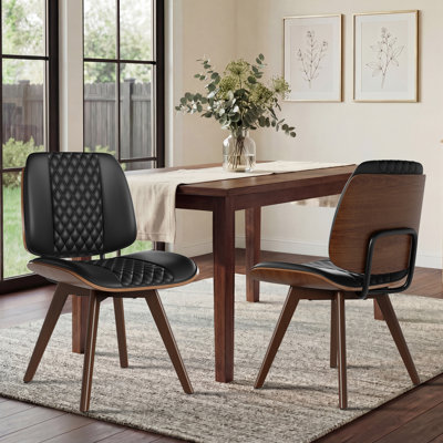 Mid-Century Upholstered Dining Chair with Walnut Bentwood Frame