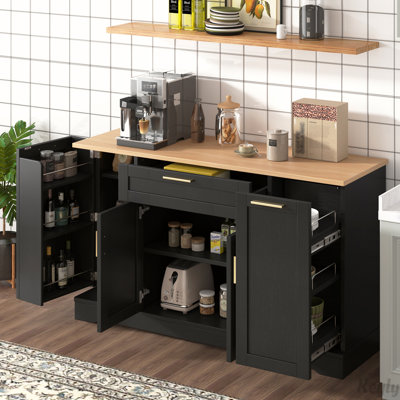 Buffet de rangement multifonctionnel, table de salle à manger extensible, tablettes réglables, support coulissant à 3 niveaux, rangement pour îlot de cuisine, salle à manger, salon