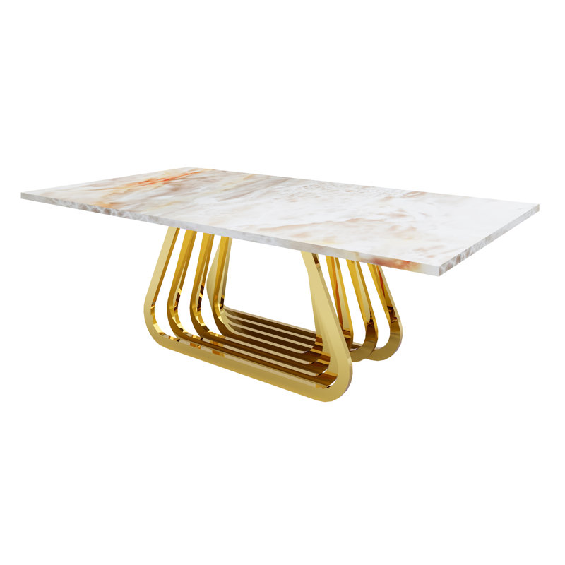 Brayden Studio® Inc Furniture Coffee Table With 52" Faux Marble And Stainless Steel Base, Gold