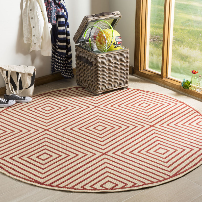 Kelli 100 Performance Geometric Indoor/Outdoor Area Rug, Round 6'7"