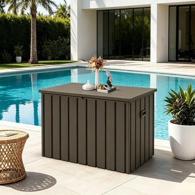 PURPLE LEAF Outdoor Deck Box 160 Gallon Waterproof Lockable Storage Box Container with Lid Deck Organization for Patio Cushions Side Table Pool Accessories Garden Tools, Brown
