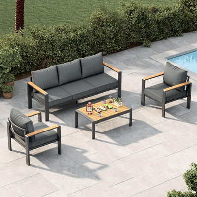 Aluminum Modular Outdoor Patio Sectional Conversation Sofa Set, Deep‑Seating Patio Furniture with UPF 50+ Olefin Cushions for Backyard, Deck and Porch
