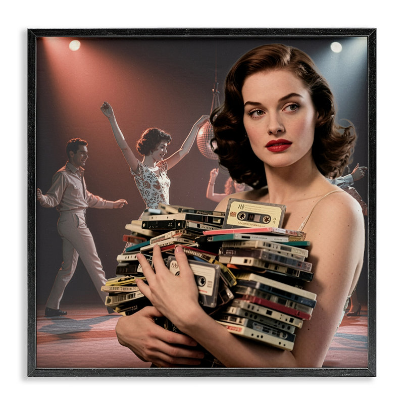 Giclée encadrée de la collection «Femme tenant une cassette vintage» par CAD Designs, H 17 po x l 17 po