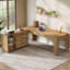 Bureau de direction en L avec rangement et classeur mobile, bureau d'ordinateur 63 pouces, brun clair-123299407