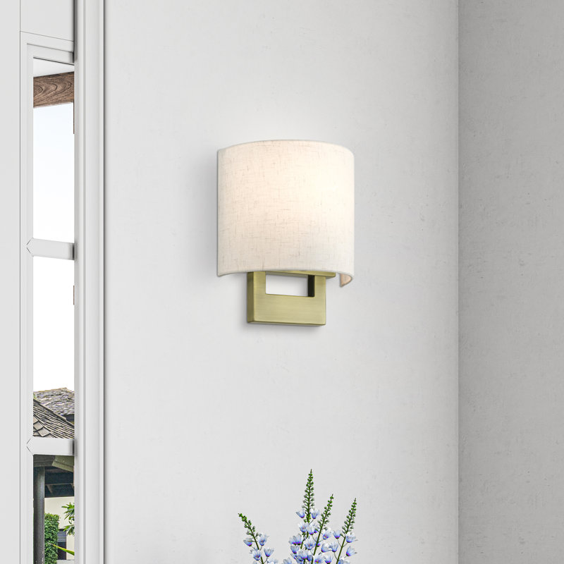 Rakhee Flush Mounted Sconce, Antique Brass, White, 9.5" H x 9.5" W x 3.95" D