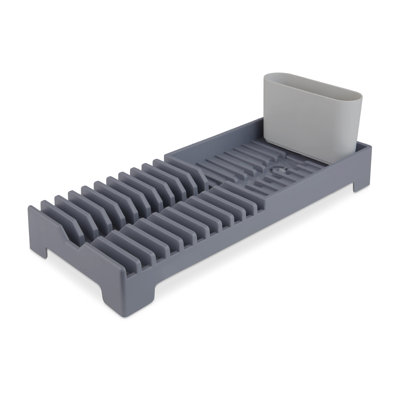 Tower T814001GRY Plastic Dish Drying Rack with Removable Cutlery Holder, Drainage Spout, Sloping Base, Grey