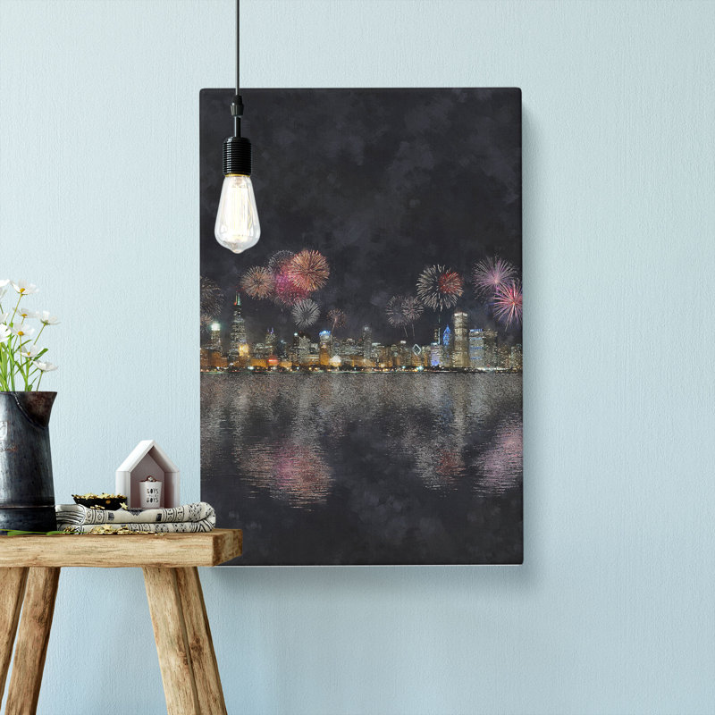 Fireworks Above The Chicago - Wrapped Canvas, 91cm H x 60cm W x 3cm D