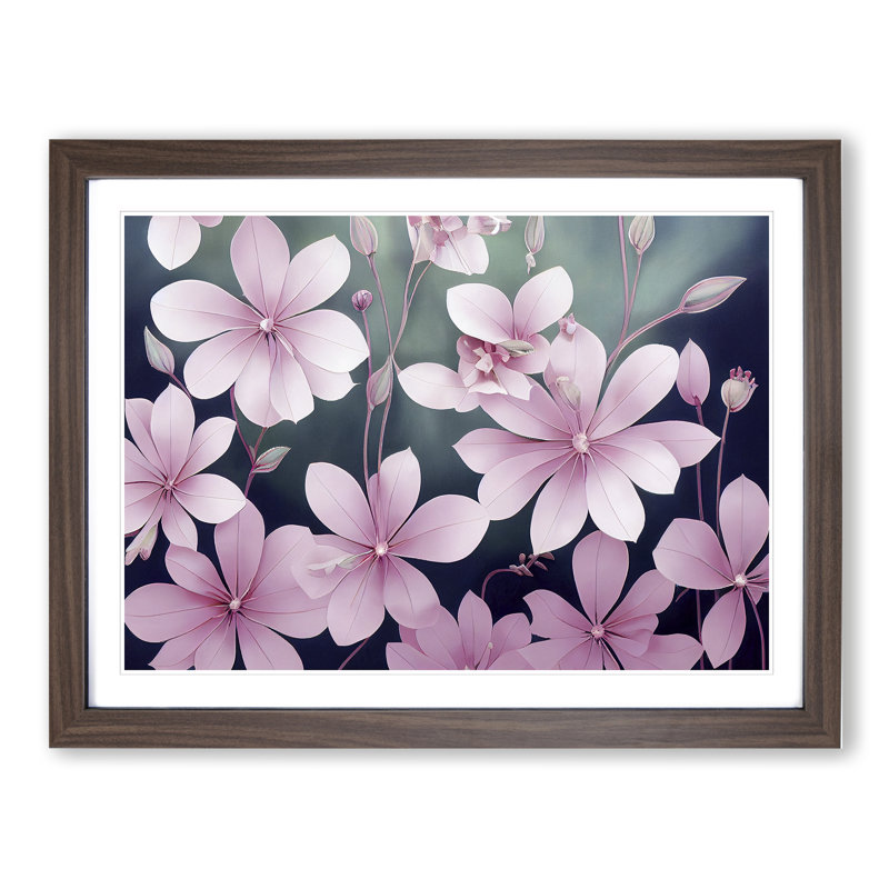 Cheerful Flowers - Single Picture Frame Print, 25cm H x 34cm W x 2cm D, Walnut