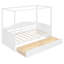 Lit de jour simple à baldaquin en bois avec 2 tiroirs de rangement, pin massif et panneau de fibres à densité moyenne, lit de jour moderne avec dossier, blanc-1222853401