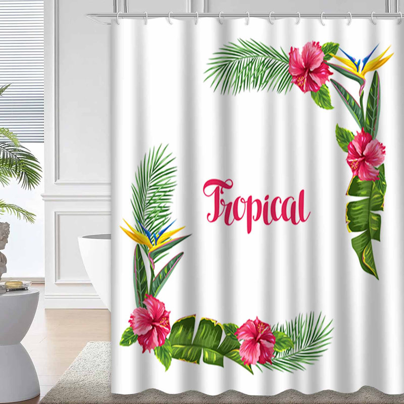 Rideau de douche imperméable à l'eau avec palmiers et hibiscus, L 72 po x l 72 po