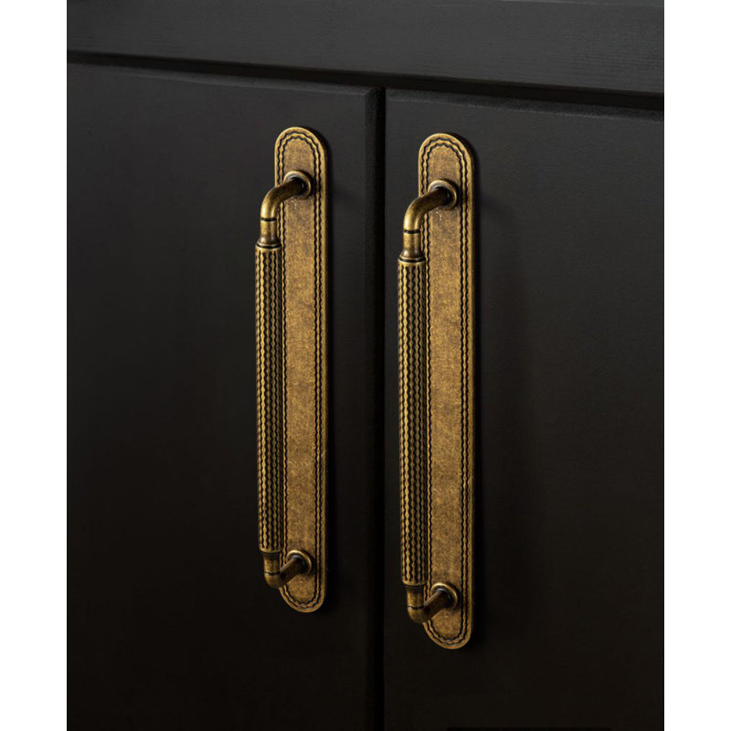 Poignée d'armoire antidérapante à motif de vagues, 7 9/16", Laiton antique