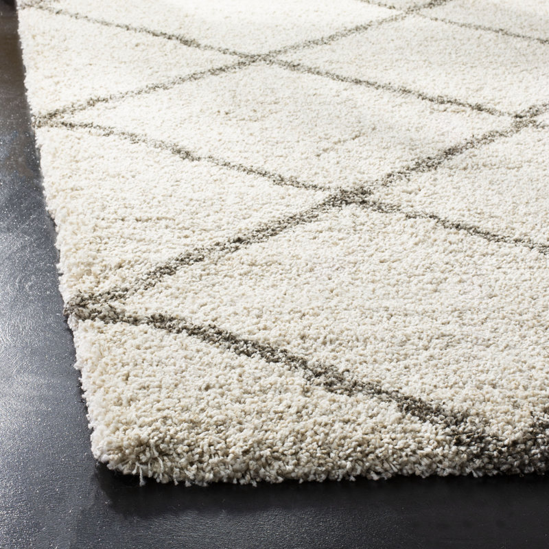 Darrold Shag Performance Geometric Rug, Rectangle 8' x 10', Ultra Plush 1.81", Ivory/Gray