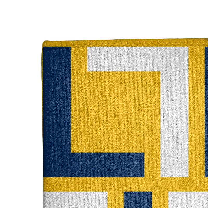 Tapis géométrique jaune / bleu / blanc, Rectangle 3 pi x 5 pi