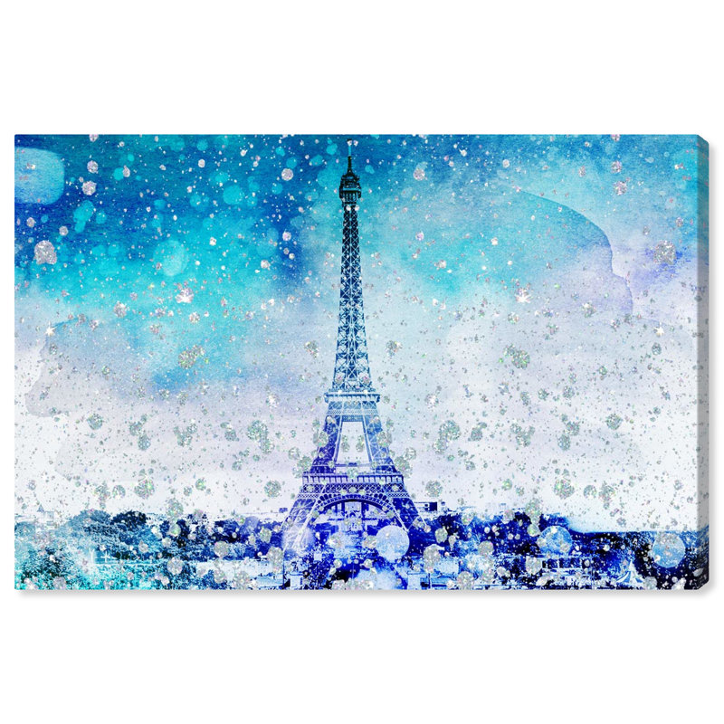 "Eiffel Glitter Blue" par Oliver Gal, impression sur toile, H 16 po x l 24 po x P 1,5 po, Toile tendue