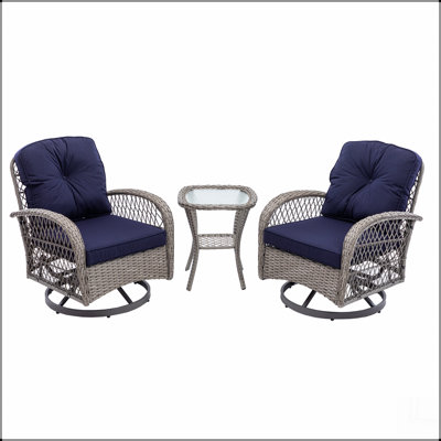 Ensemble de 3 chaises de patio à bascule pivotantes pour l'extérieur, ensemble de conversation berçant à 360 degrés