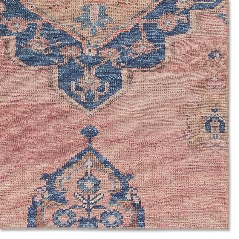 Machine Washable Pink/Blue Rug, Rectangle 3' x 5'
