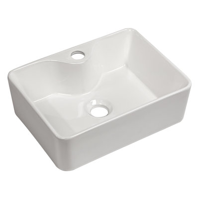 White Ceramic Rectangular Vessel Sink 16"X12" - Modern Bathroom Accessory, Acid Resistance Rectangular, White, Stain Surface