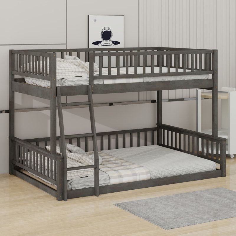 Bunk Bed With Ladder And Guardrails, Gray