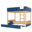 Lit double superposé en bois pleine grandeur avec lit gigogne et bibliothèque intégrée, lit superposé pour enfant Safety Guard, bleu, blanc et beige, solution de sommeil peu encombrante